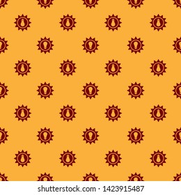 Red Solar energy panel icon isolated seamless pattern on brown background. Sun and light bulb. Vector Illustration
