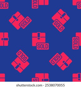 Red Sold icon isolated seamless pattern on blue background.  Vector