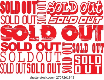 Red SOLD OUT text set vector, sales company design, 3d red concept.