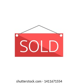 Red sold sign isolated. Commercial concept icon, Vector