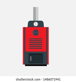 Red Solid Fuel Boiler.flat Design.vector Illustration