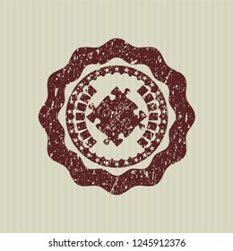 Red solution icon inside distress grunge stamp