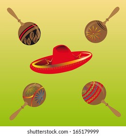 red sombrero surrounded by maracas
