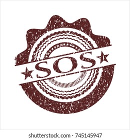 Red SOS distressed rubber grunge seal