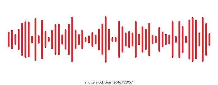 Ícone vermelho da onda sonora. Linha de voz vermelha da onda sonora do Podcast. Grave o player de música em vermelho. Faixa de conversação móvel. Ondas de som vermelho para mensagem de voz. Ícone de onda de áudio.Ondas do equalizador. 