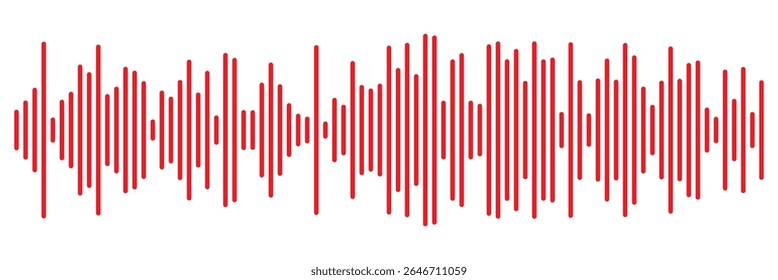 Ícone vermelho da onda sonora. Linha de voz vermelha da onda sonora do Podcast. Grave o player de música em vermelho. Faixa de conversação móvel. Ondas de som vermelho para mensagem de voz. Ícone de onda de áudio.Ondas do equalizador. 