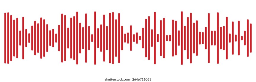 Ícone vermelho da onda sonora. Linha de voz vermelha da onda sonora do Podcast. Grave o player de música em vermelho. Faixa de conversação móvel. Ondas de som vermelho para mensagem de voz. Ícone de onda de áudio.Ondas do equalizador. 