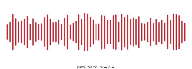 Ícone vermelho da onda sonora. Linha de voz vermelha da onda sonora do Podcast. Grave o player de música em vermelho. Faixa de conversação móvel. Ondas de som vermelho para mensagem de voz. Ícone de onda de áudio.Ondas do equalizador. 