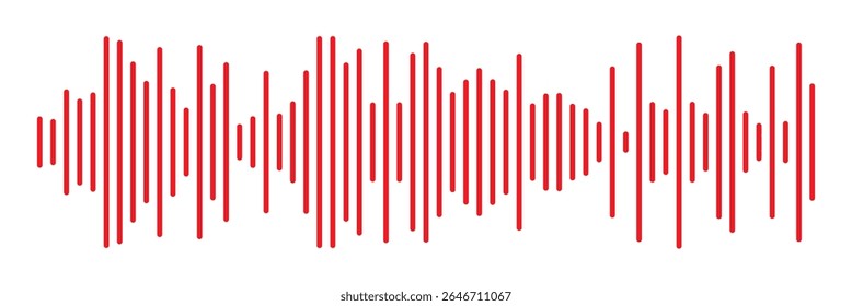 Ícone vermelho da onda sonora. Linha de voz vermelha da onda sonora do Podcast. Grave o player de música em vermelho. Faixa de conversação móvel. Ondas de som vermelho para mensagem de voz. Ícone de onda de áudio.Ondas do equalizador. 