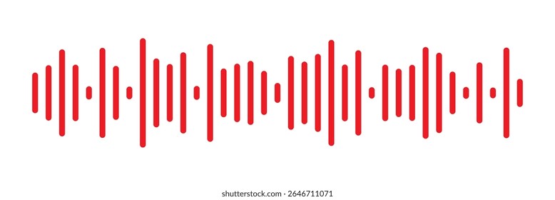 Ícone vermelho da onda sonora. Linha de voz vermelha da onda sonora do Podcast. Grave o player de música em vermelho. Faixa de conversação móvel. Ondas de som vermelho para mensagem de voz. Ícone de onda de áudio.Ondas do equalizador. 