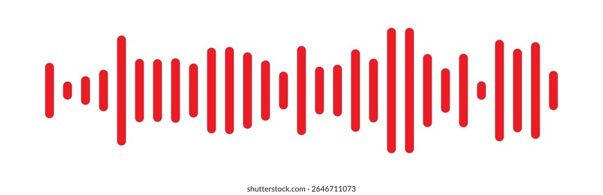 Ícone vermelho da onda sonora. Linha de voz vermelha da onda sonora do Podcast. Grave o player de música em vermelho. Faixa de conversação móvel. Ondas de som vermelho para mensagem de voz. Ícone de onda de áudio.Ondas do equalizador. 