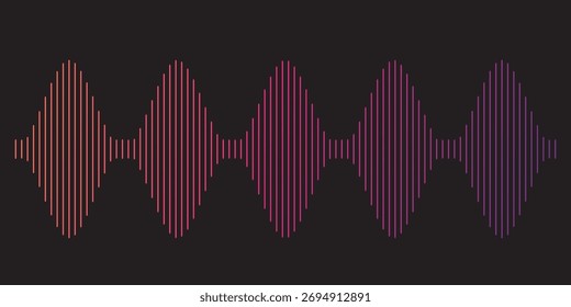 Forma de onda de sonido rojo sobre fondo negro Música Abstractas de ecualizador de visualización de audio digital. Ilustración vectorial.