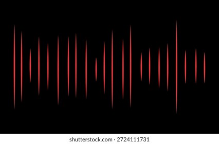 Forma de onda de sonido rojo sobre fondo negro. Ilustración vectorial