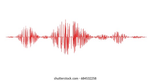 Red Sound Waves Isolated On White Background. Vector Illustration