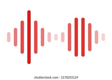 Red sound waves and rhythm. Volume, waves and beats. Vectors.