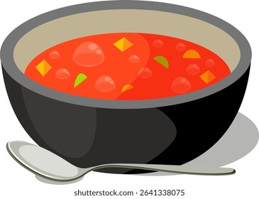 red soup with spoon no background