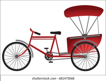 red southeast asia tricycle style with passenger cover ,vector illustration