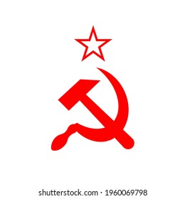 Red soviet sickle and hammer, communist USSR symbol isolated on white