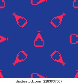 Red Soy sauce bottle icon isolated seamless pattern on blue background.  Vector