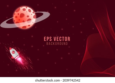 Red space abstract background with moon, planet, and stars. can use for poster, business banner, flyer, advertisement, brochure, catalog, web, site, website, presentation, book cover back ground