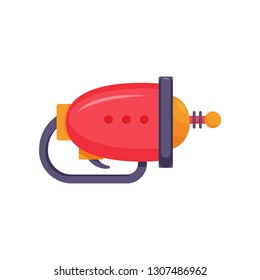 Red Space Ray Gun, Laser Blaster Toy Weapon Vector Illustration