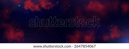 Red space realistic nebula smoke background. Abstract fog texture and shining stars. Magic colorful galaxy with stardust. Abstract vector illustration