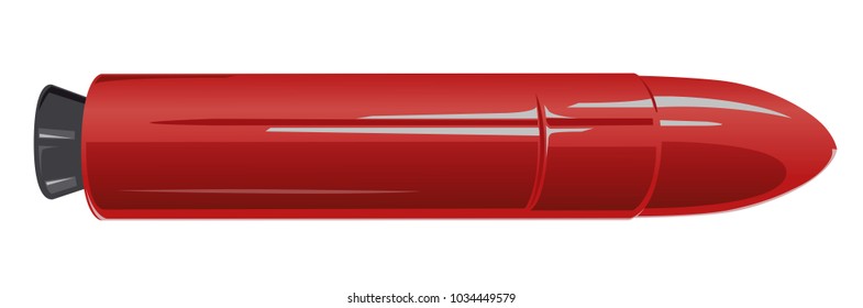 Red space rocket, flying carrier rocket. Part of space shuttle. Vector master illustration. Isolated flighting spacecraft spaceshuttle, white fuel tank, white background.