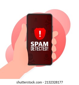 Red spam detected icon. Phishing scam. Hacking concept. Cyber security concept. Alert message