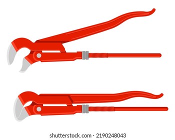 Red Spanner pipe wrench - hand fixing tool for plumbing works. Isolated vector illustration