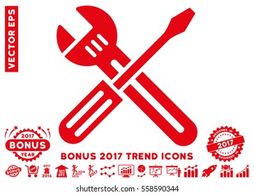 Red Spanner And Screwdriver icon with bonus 2017 trend symbols. Vector illustration style is flat iconic symbols, white background.