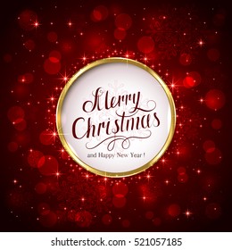 Red sparkle background with lettering Merry Christmas and Happy New Year, illustration.