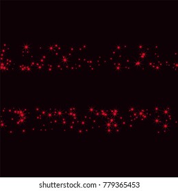 Red sparkle of confetti stars on a dark background. Luxury festive background. Shining sparkling abstract texture. Element of design. Vector illustration, EPS 10.