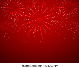 Red sparkle fireworks on dark background, illustration.