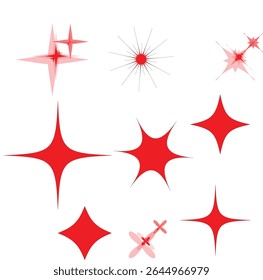 Red Sparkle Starburst Icons  Shiny Twinkle Light Effects Clipart for Decoration and Design