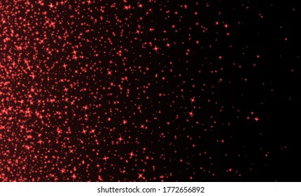 Red sparkles, abstract luminous particles, sparkling stardust on a dark background. Flying Christmas glares and sparks. Luxury backdrop. Vector illustration.