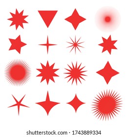 Red sparkles symbols vector. The set of original vector stars sparkle icon. Bright firework, decoration twinkle, shiny flash. Glowing light effect stars and bursts collection. Vector