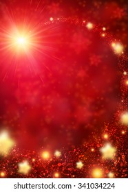 Red sparkling background with stars. Vector illustration.