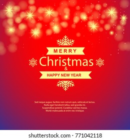 Red  sparkling background with stars. Vector illustration. Merry Christmas and Happy New Year background. 