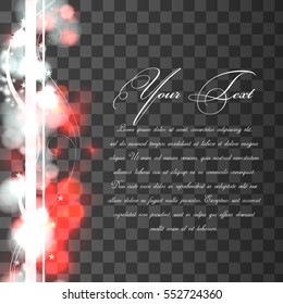 Red sparkling energy waves on the transparent background. Energy flow with luminescent particles.