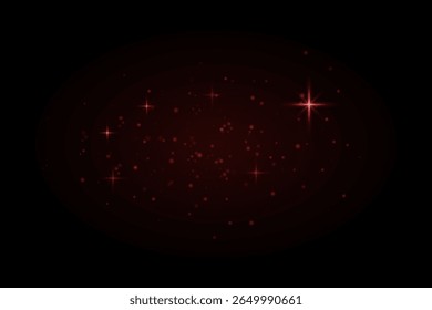 Partículas brillantes rojas con destellos brillantes de estrellas sobre fondo oscuro. Efecto de luz fría con sensación de fantasía de ensueño.