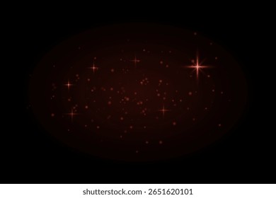 Partículas brillantes rojas con destellos brillantes de estrellas sobre fondo oscuro. Efecto de luz fría con sensación de fantasía de ensueño.