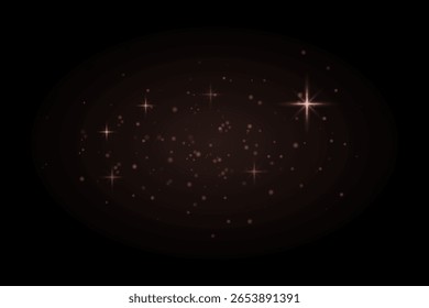 Partículas brillantes rojas con destellos brillantes de estrellas sobre fondo oscuro. Efecto de luz fría con sensación de fantasía de ensueño.