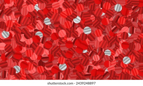 Red Sparkling Sequins, Festive Background Closeup. Realistic Shiny Glitter Pattern, Backdrop for Holiday and Party Banner, Vector Design