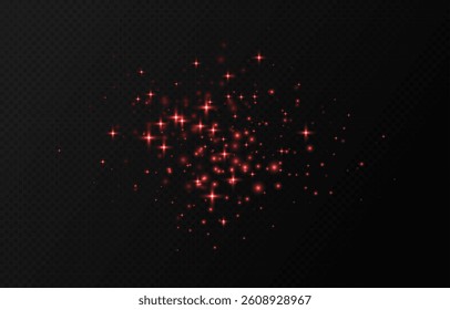 Red sparkling stars, shiny particles light effect, transparent flying stardust texture