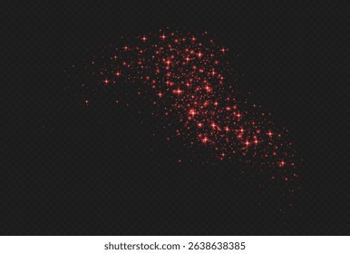 Red sparkling stars, shiny particles light effect, transparent flying stardust texture