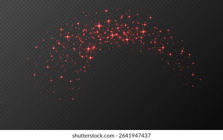 Red sparkling stars, shiny particles light effect, transparent flying stardust texture