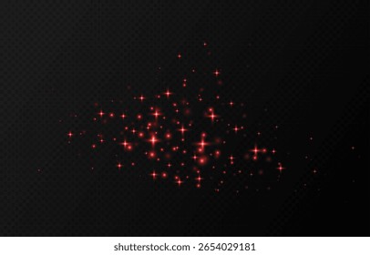 Red sparkling stars, shiny particles light effect, transparent flying stardust texture