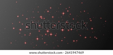 Red sparkling stars, shiny particles light effect, transparent flying stardust texture