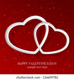 Red sparkling valentines background with 3D hearts, illustration.