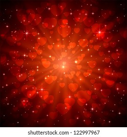 Red sparkling valentines background with heart, illustration.